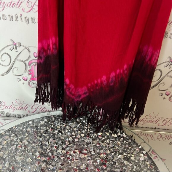 Dress beach coverup tie dye one size fits all Red and Black Ombre Fringe bow - Picture 2 of 5